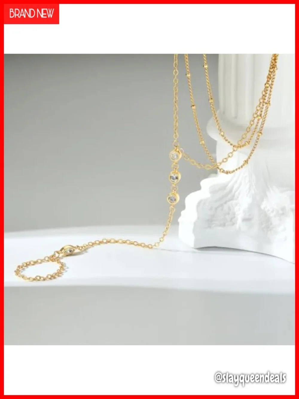 18k Gold Plated Hand Chain Bracelet with Cubic Zirconia Teardrop Adjustable